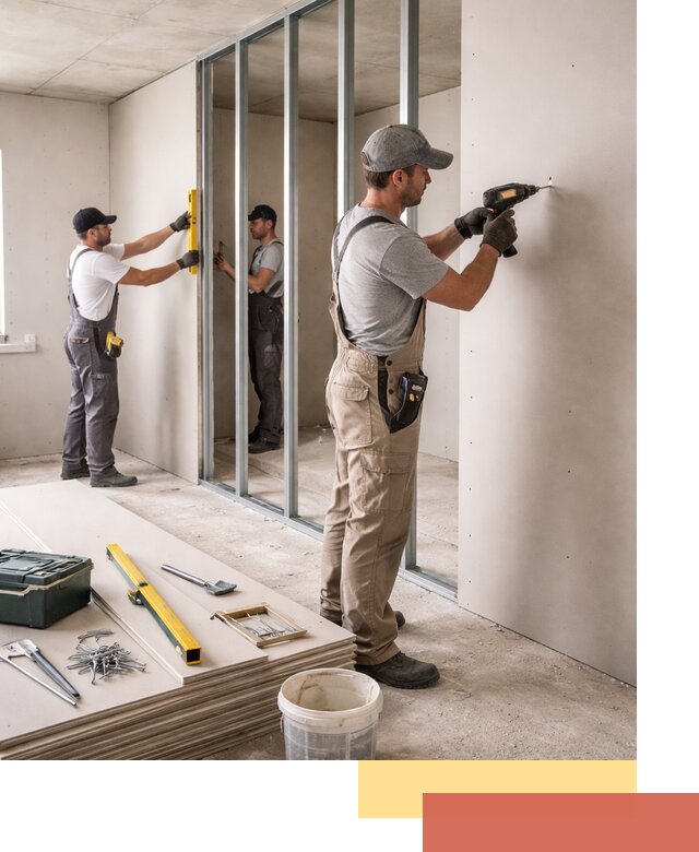 Однослойная перегородка из гипсокартона в Волгограде под ключ, монтаж и отделка