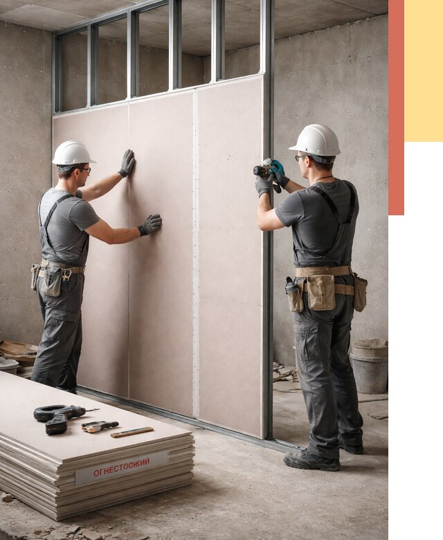 Перегородка из огнестойкого гипсокартона в Волгограде от 1922 руб. под ключ | ОТДЕЛОЧНИК-Влг