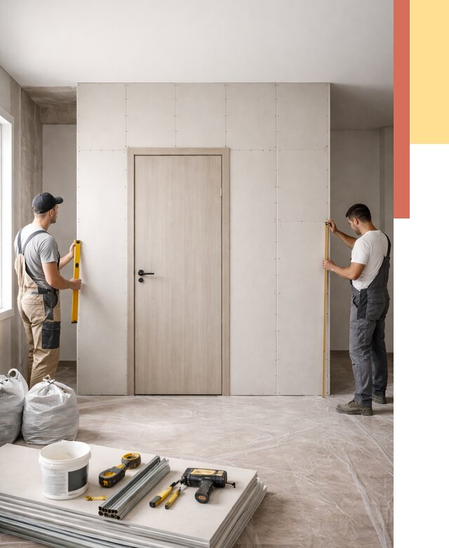 Перегородка из гипсокартона с дверью в Волгограде от 4676 руб. под ключ | ОТДЕЛОЧНИК-Влг