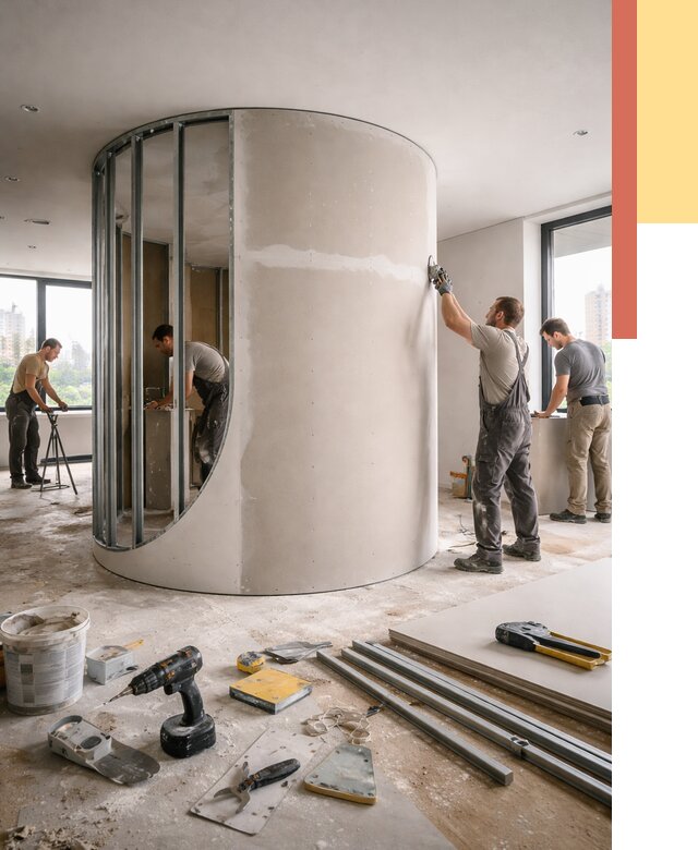 Радиусная перегородка из гипсокартона в Волгограде от 3013 руб. под ключ | ОТДЕЛОЧНИК-Влг