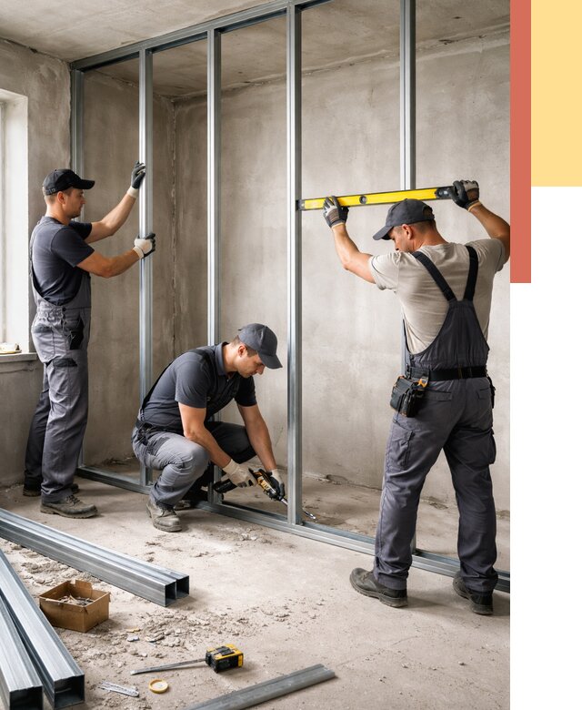 Монтаж каркаса перегородки из профиля в Волгограде от 779 руб. | ОТДЕЛОЧНИК-Влг