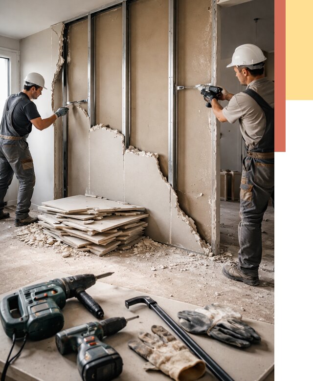 Демонтаж перегородки из гипсокартона в Волгограде от 1247 руб. быстро и недорого | ОТДЕЛОЧНИК-Влг