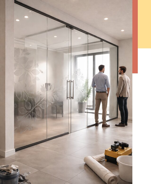 Стеклянные перегородки с рисунком в Волгограде от 12989 руб. монтаж и нанесение | ОТДЕЛОЧНИК-Влг