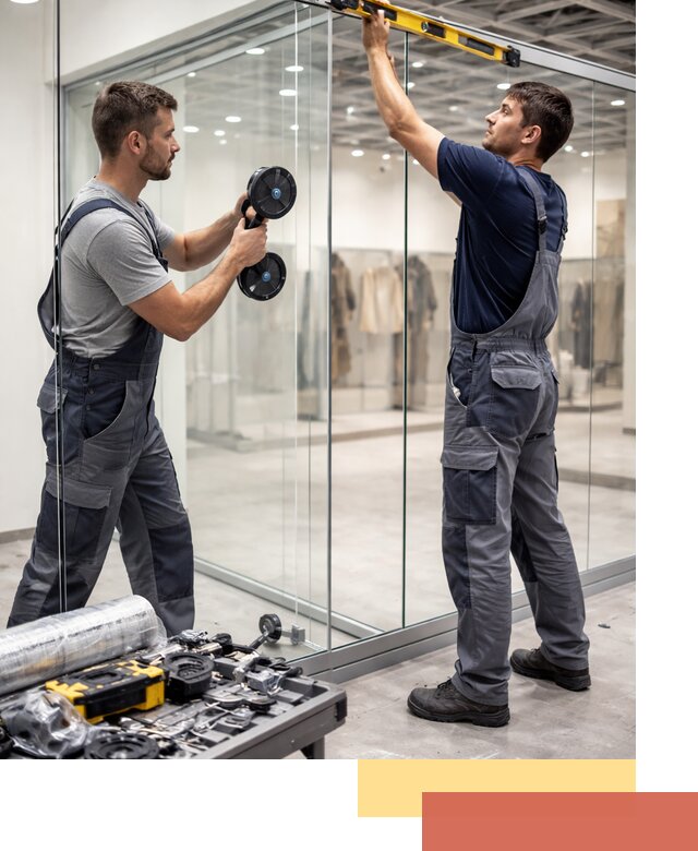 Стеклянные перегородки для магазинов в Волгограде — монтаж и установка