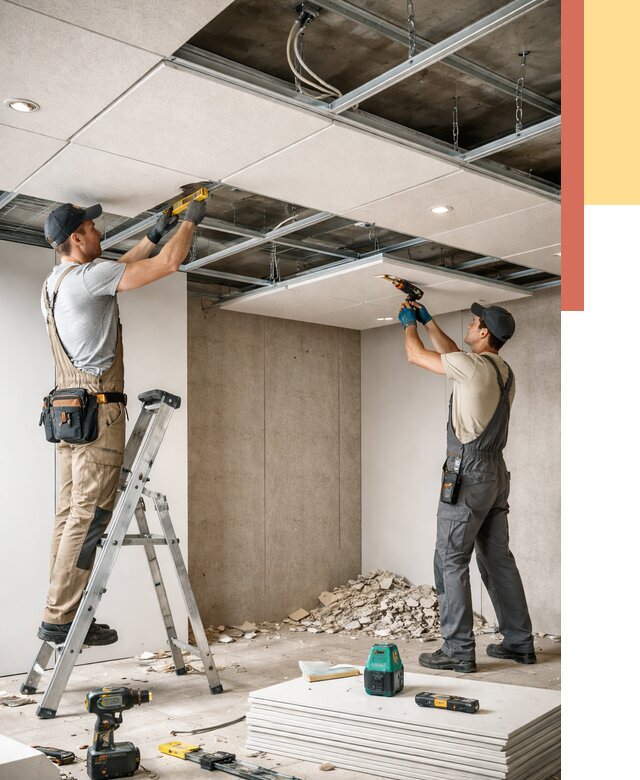 Монтаж акустического потолка в Волгограде от 6754 руб/м2 — быстро и недорого | ОТДЕЛОЧНИК-Влг