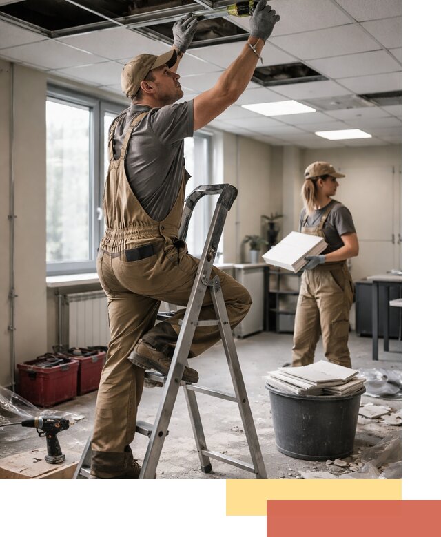 Ремонт потолка Армстронг и замена плит в Волгограде