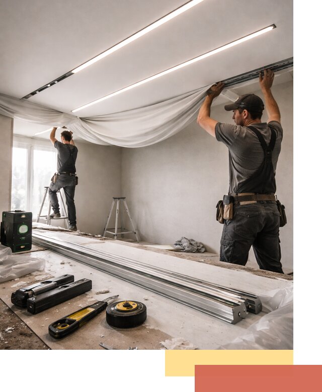 Монтаж натяжных потолков со световыми линиями в Волгограде