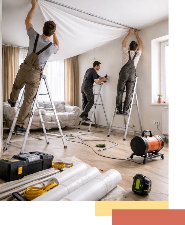 Монтаж натяжного потолка в гостиной в Волгограде