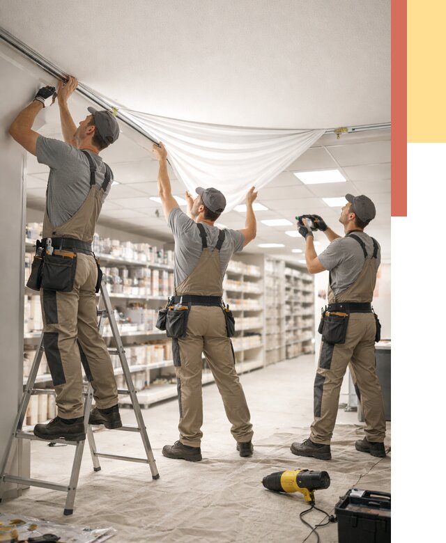 Монтаж натяжного потолка в магазине в Волгограде от 4676 руб. быстро и недорого | ОТДЕЛОЧНИК-Влг