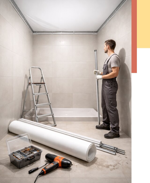 Монтаж натяжного потолка в санузле в Волгограде от 1922 руб. — ОТДЕЛОЧНИК-Влг