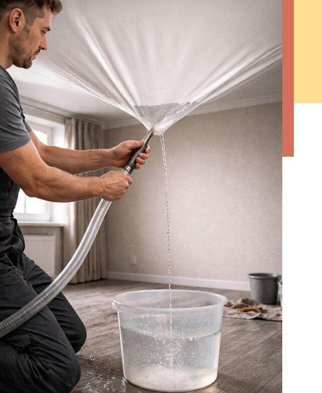 Слив воды с натяжного потолка в Волгограде от 2598 руб. быстро и недорого | ОТДЕЛОЧНИК-Влг