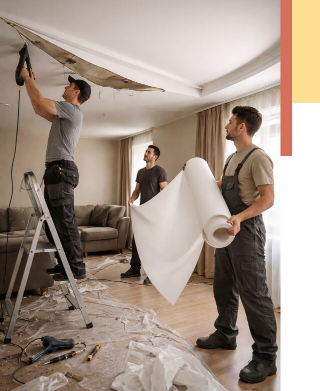 Замена полотна натяжного потолка в Волгограде от 9871 руб. быстро и недорого | ОТДЕЛОЧНИК-Влг