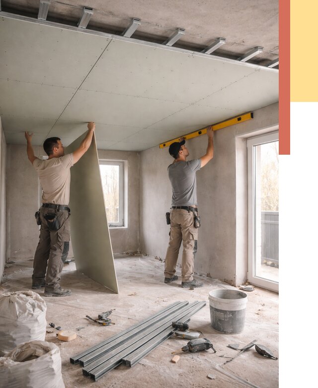 Одноуровневый потолок из гипсокартона в Волгограде от 779 руб. — монтаж под ключ | ОТДЕЛОЧНИК-Влг