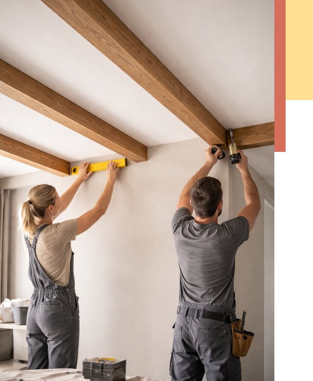 Монтаж декоративных балок на потолок в Волгограде от 4364 руб. — ОТДЕЛОЧНИК-Влг